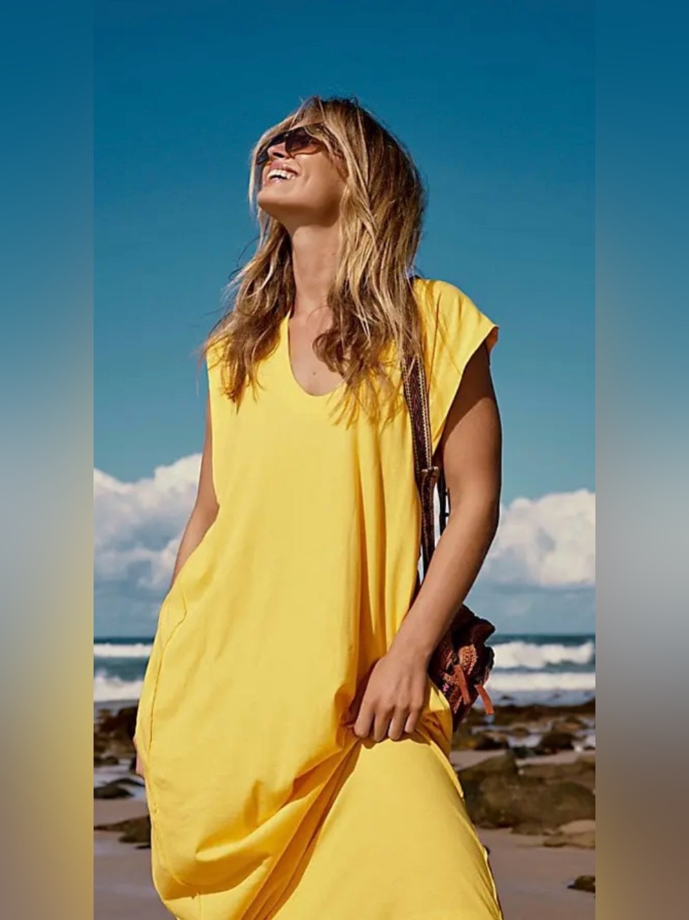 NWT Free People Beach Carta Tee Shirt Midi Dress in Samoan Sun Size XS